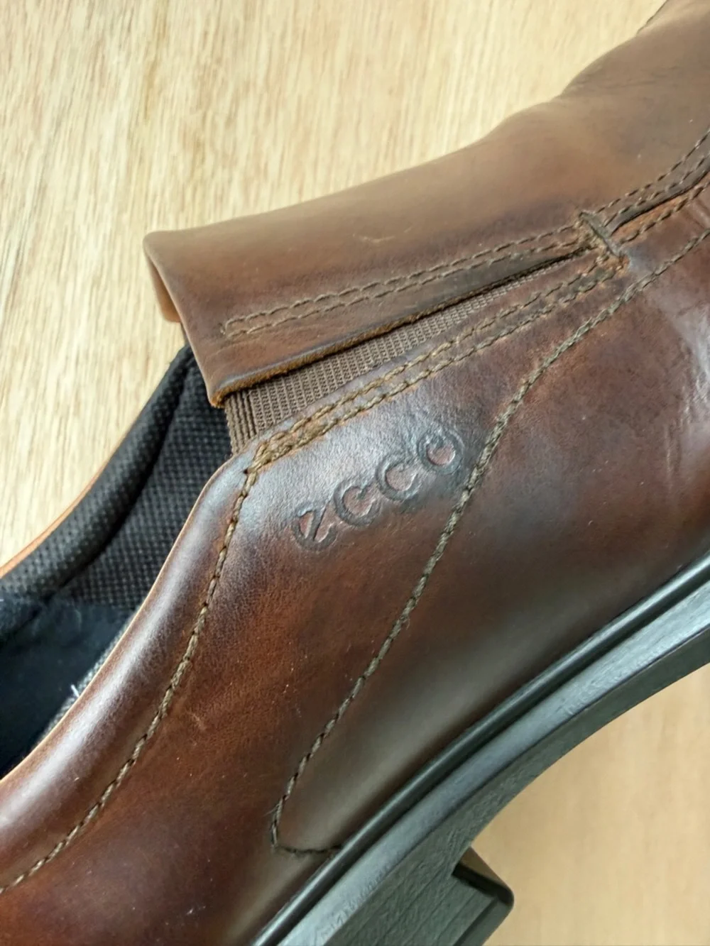 ECCO Helsinki Men Leather Bike Toe Slip On Loafers Brown Apron Dress Shoes 44